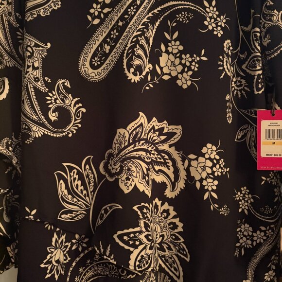 NWT Vince Camuto Black Floral Bell Sleeve Blouse Size M - Picture 8 of 12
